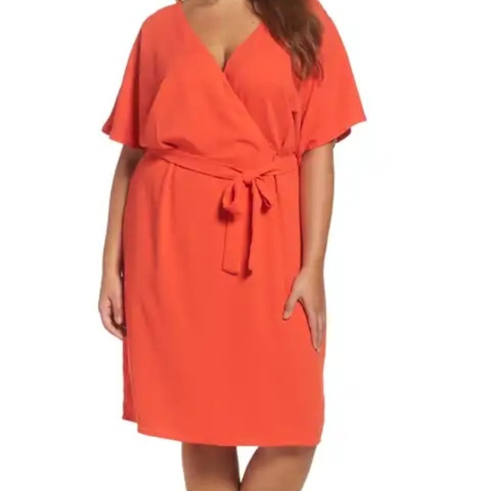 Nordstrom Glamorous Plus Size Wrap Dress, Kimono Sleeves, Orange-Red, 16W